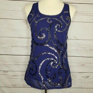 Express Women's XS Navy Sequin Tank Top Sleeveless Shirt